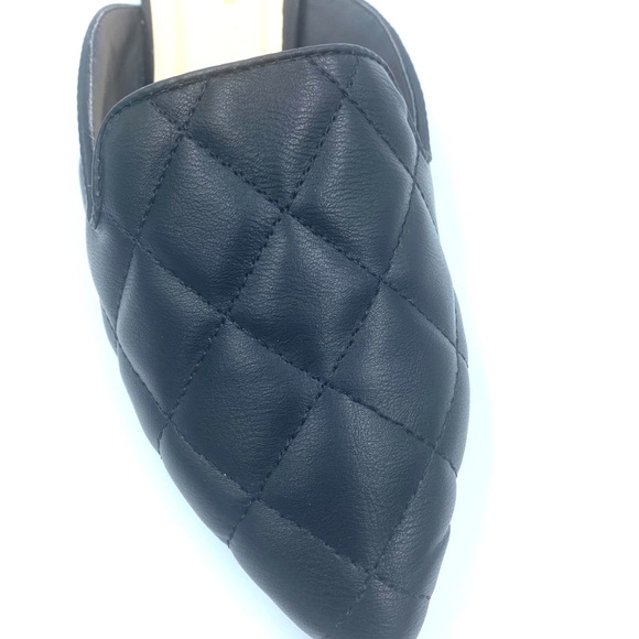 NWT Black Quilted Faux Leather Mules Pointed Toe - Picture 7 of 12